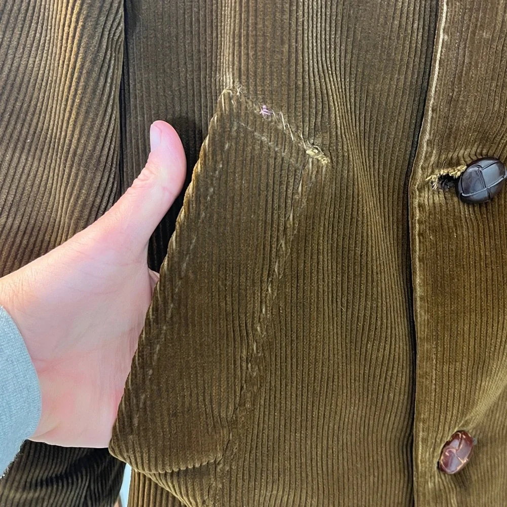 Vintage 70's Campus Outerwear Brown Corduroy Pea Coat Jacket Men's Sz 40 - USA